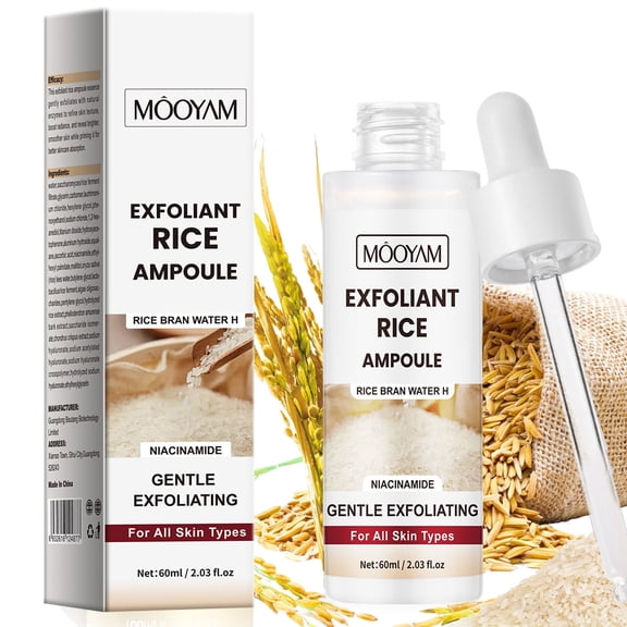 Mooyam Exfoliating Rice Ampoule with Rice Bran Water & Niacinamide: Gently Smooths & Brightens Skin for a Healthy Glow, All Skin Types - 2.03 fl oz