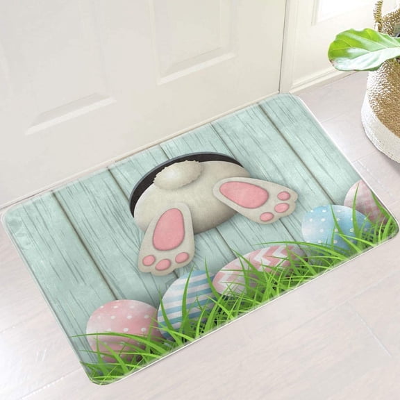XEOVHV Happy Easter Decorative Door Mat, Bunny Eggs Welcome Doormat for Indoor Outdoor, Spring Floor Mat Entry Rug Non-Slip Washable for Porch Front Door Entrance 16x24 Inch