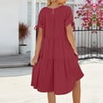 thumbnail image 5 of Diufon Dresses for Women Round Neck Lace-Up Short Sleeve Dress Summer Solid Color A-Line Dress, 5 of 5