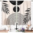 thumbnail image 3 of Grey Beige Abstract Mid Century Small Kitchen Curtains Leaf Window Treatment Boho Modern Cafe Short Curtains for Bathroom Dining Room Minimalist Geometric Tier Treatment Drapes 27.5x39 inch, 3 of 6