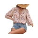 thumbnail image 4 of SAYOO Tops casuales para mujer, estampado floral, manga 3/4, cuello en V, ahuecado, patchwork, tops sueltos SAYOO casual, 4 of 7