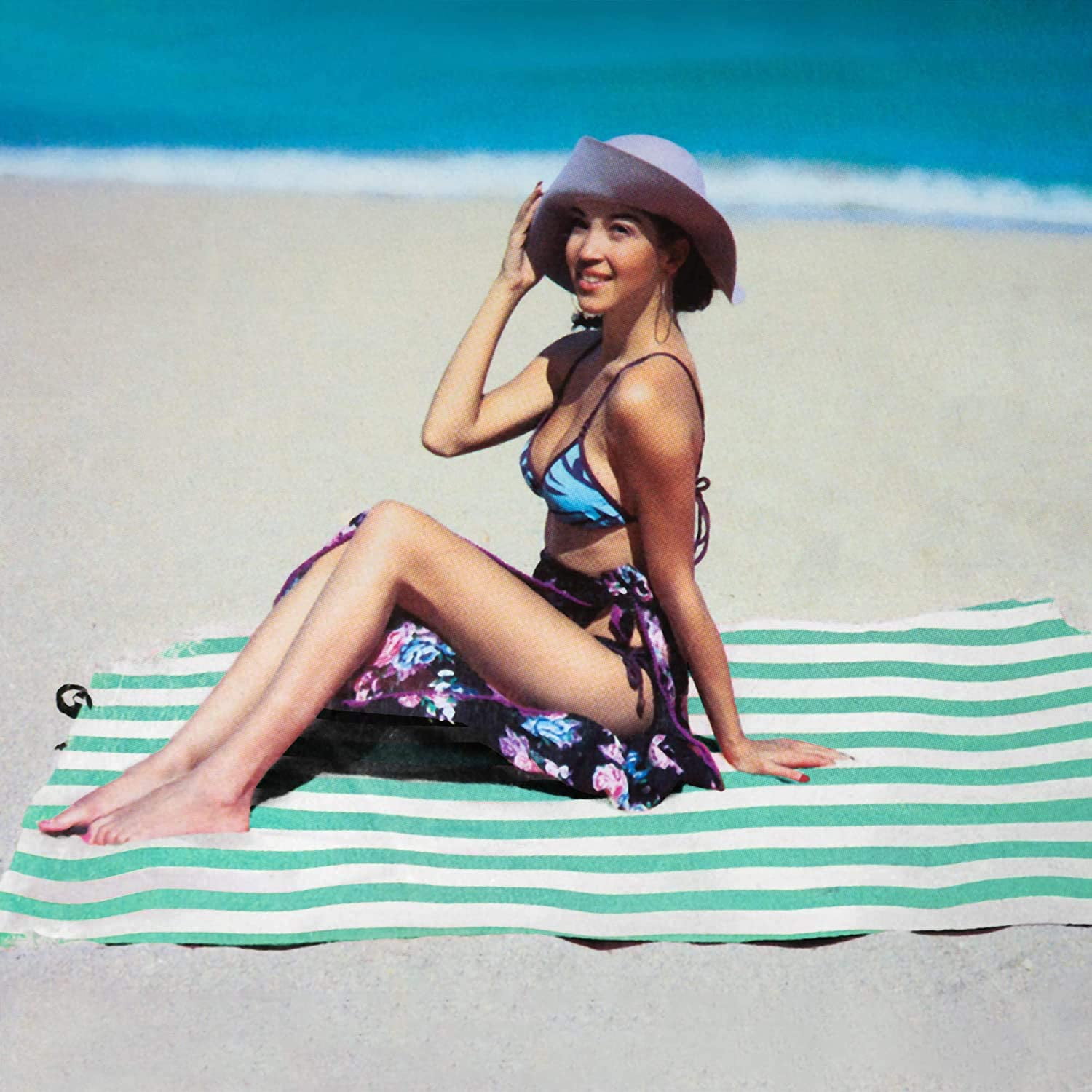 Extra Large Family Cabana Stripe Beach Towel 52 x 72 inch- GREEN - Hotel Pool and Resort Big and Absorbent