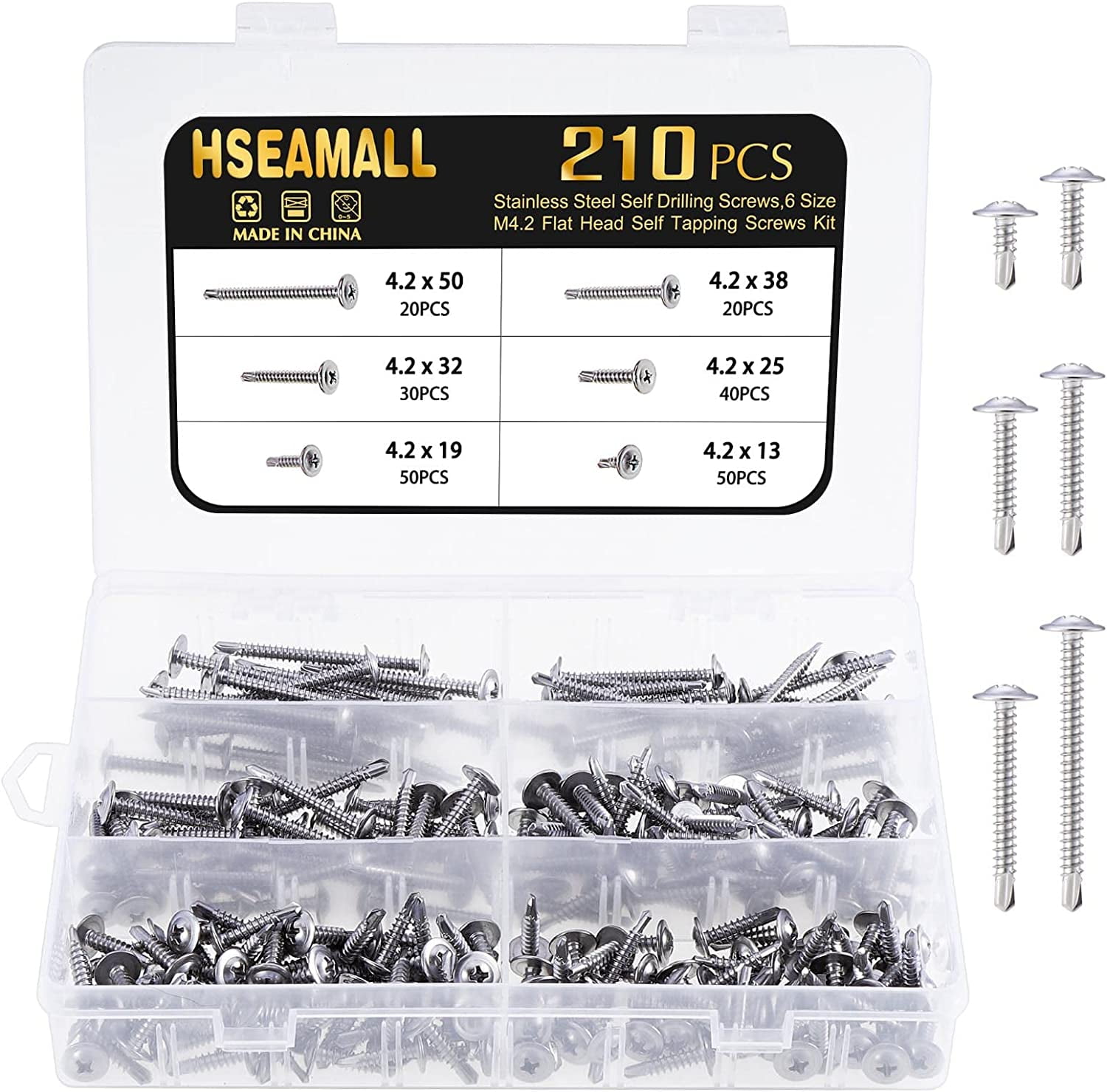 HSEAMALL Self Drilling Tapping Screws ,Stainless Steel SelfTapping