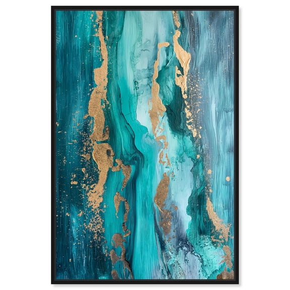 Whispers in Sea Blue and Gold Canvas Geode Wall Art by Art Remedy, Black Frame, 10" x 15"