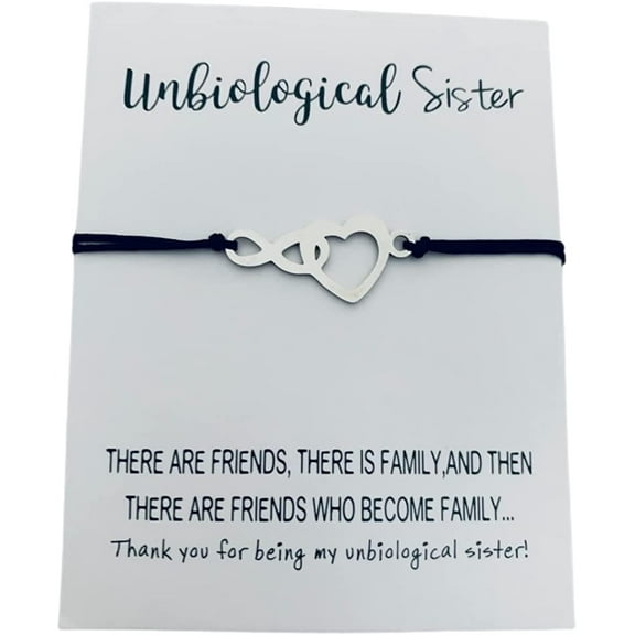 Unbiological Sister Charm Bracelet, Stainless Steel Heart Infinity Soul Sister Bracelet, Best Friend, Friendship Bracelet, BFF Gifts, Adjustable Infinity Bracelets for Women, Teens, and Girls