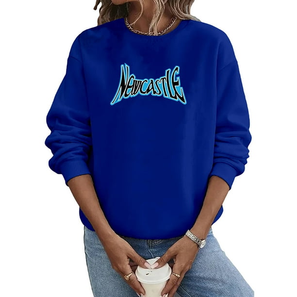 Sexy Dance Ladies Sweatshirt Newcastle Letter Printed Pullover Football  Lover Tops Varsity Tee Soccer Fans Tunic Blouse Blue XL