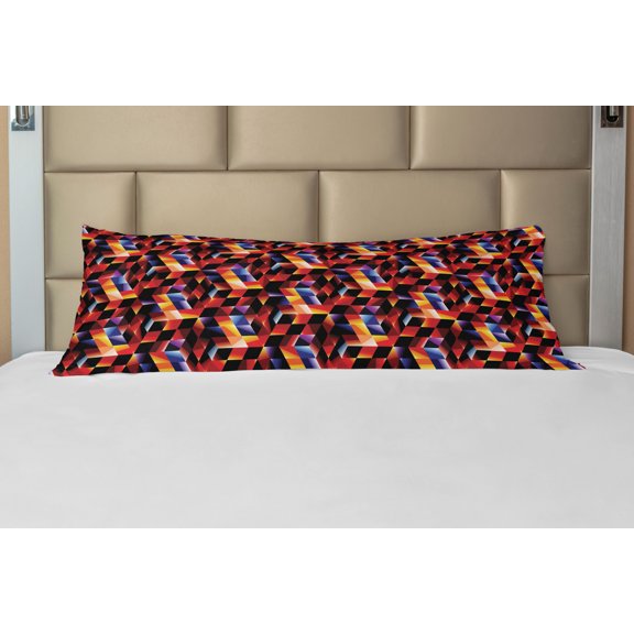 Geometric Body Pillow Case Cover with Zipper, Futuristic Mosaic with Fractal Look Technology Structure Digital Dimension Grid, Decorative Accent Long Pillowcase, Multicolor, by Ambesonne