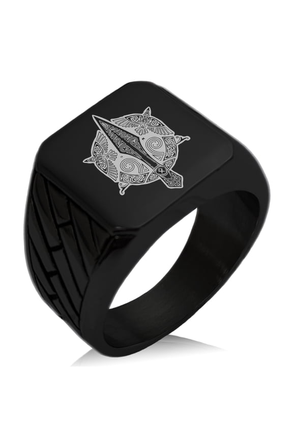 Stainless Steel Gungnir Odin's Spear Viking Norse Geometric Pattern Biker Style Polished Ring