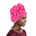 thumbnail image 2 of UTSJKR African Turban Caps Pre-Tied Flower Turbans for Women Head Scarf for Women Hair Wraps Cover Beanie Cap 2025 Hot Pink, 2 of 3