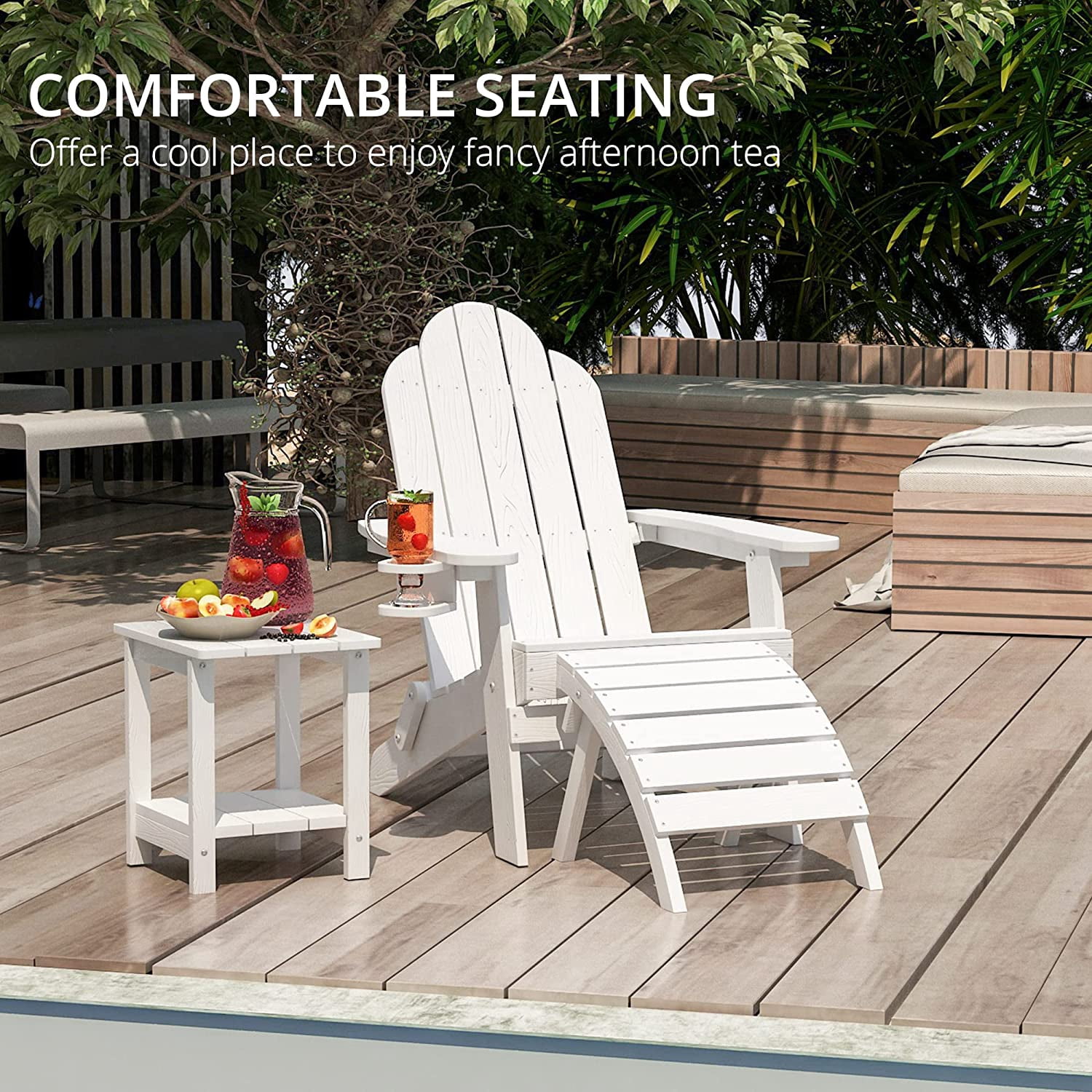 Dycanpo Folding Adirondack Chair ,Fire Pit Patio Garden Chair with Cup Holder, White