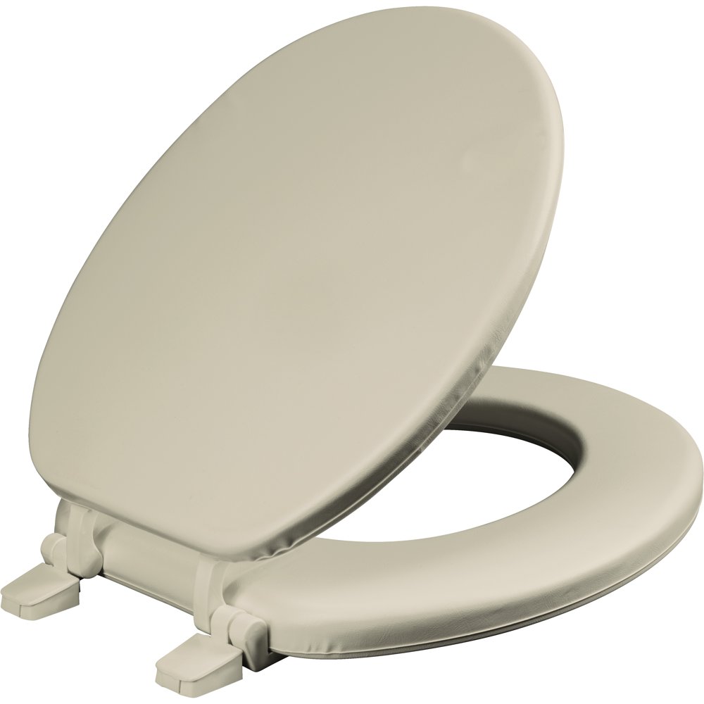 Mayfair Round Cushioned Vinyl Toilet Seat in Bone with Solid Plastic