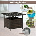 thumbnail image 3 of SOPTY Umbrella Table, Outdoor Side Table with 2" Umbrella Hole, Rattan Umbrella Stand Holder, Heavy Duty Metal Frame, Patio Bistro Table for Deck Garden Poolside -Metal Tabletop-Brown, 3 of 17