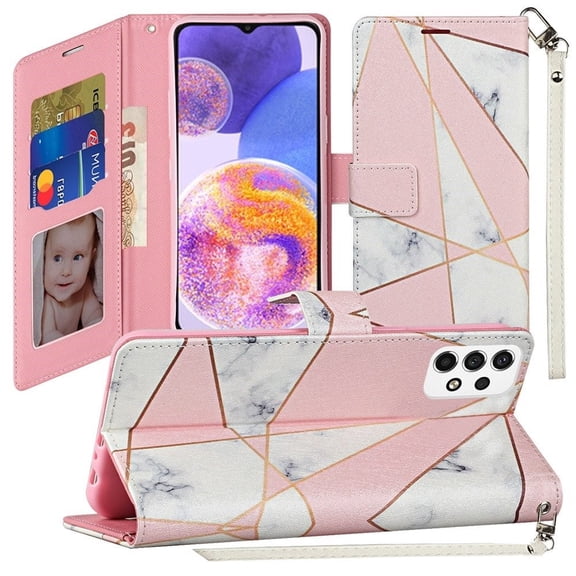 For Motorola Moto G 5G 2023 Wallet Cover Phone Case   Tempered Glass - Marble