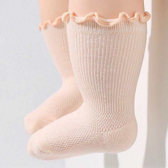LJEFF Toddler Girls Ruffle Trim Knee High Socks, Anti-Slip Sweat-Wicking Stretchy Cute Gift Kids Sport Stockings Orange Size 1-2T