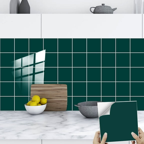 10Pcs Self-Adhesive Waterproof Tile Wall Stickers Vinyl Backsplash Green Tiles DIY Decals Kitchen Decor 5.9"x5.9"