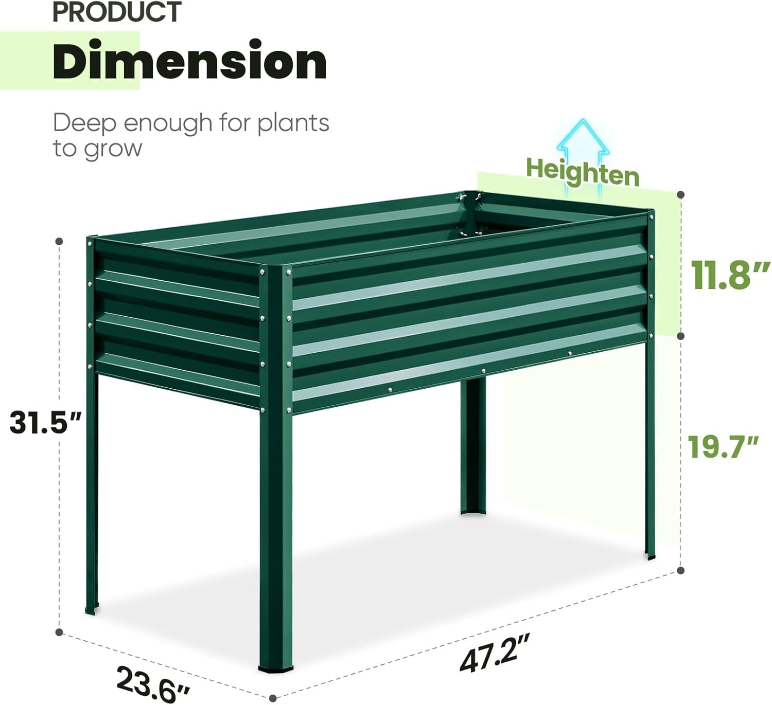 KING BIRD 47"×24"×32" Raised Garden Bed with Legs Galvanized Steel Metal Elevated Garden Planter Box for Outdoor Gardening Green
