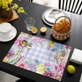 thumbnail image 3 of Easter Flowers Placemats Set of 6, Watercolor Pink Floral Eggs Purple Plaid Placemats for Dining Table, Place Mats for Kitchen Tabletop, Waterproof Wipeable Dining Table Mats Set, 3 of 9