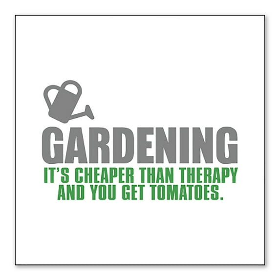 DistinctInk Custom Bumper Sticker - 6" x 6" Decorative Decal - White Background - Gardening - Cheaper Than Therapy & You Get Tomatoes