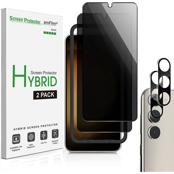 (2 2 pack) amFilm for Samsung Galaxy S23 /S23 Plus 6.6'' Privacy Hybrid Screen & Tempered Glass Camera Lens Protector, Anti Spy Hybrid Film, Fingerprint ID Compatible, Easy to Installation.