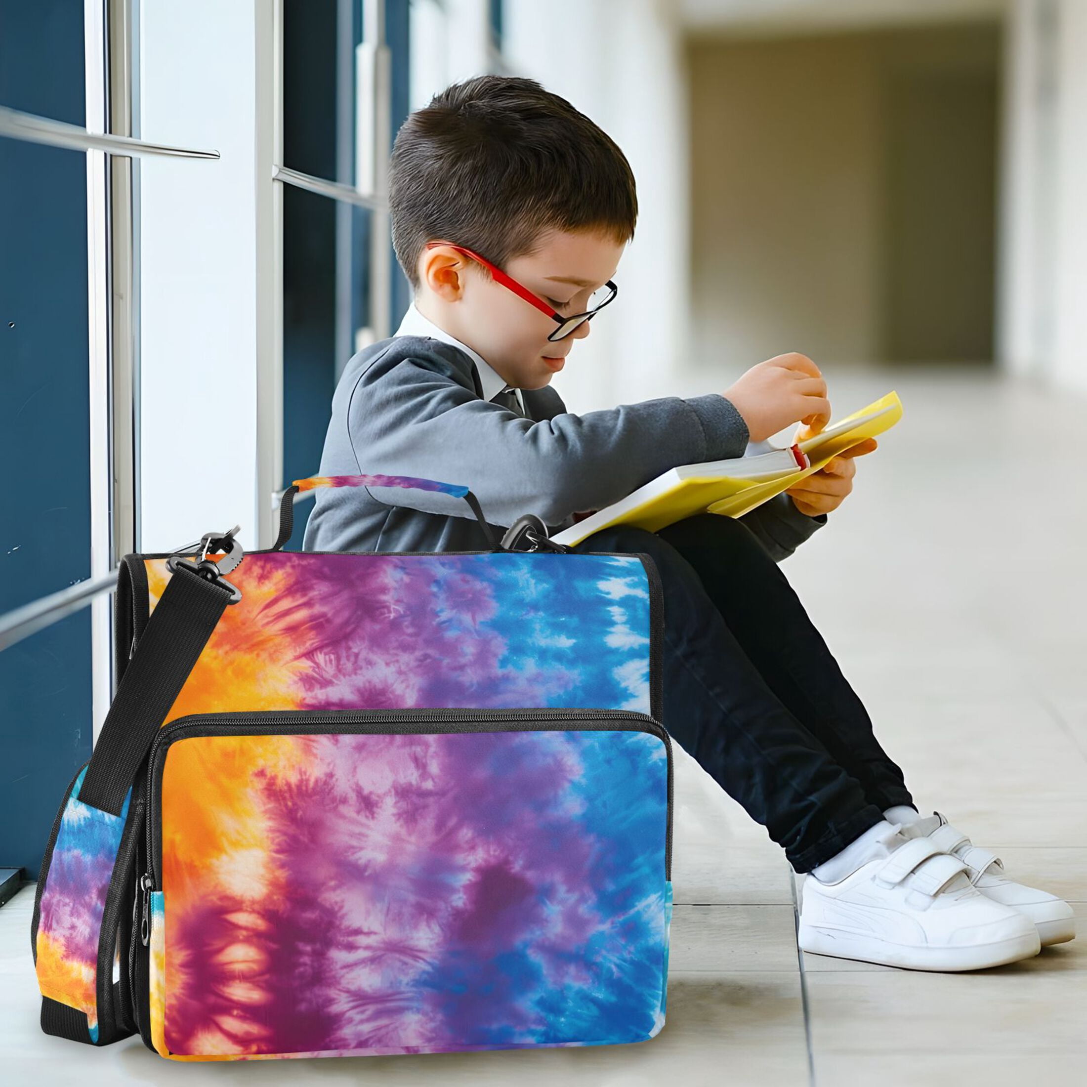 3 Ring Zipper Binder with Shoulder Strap Waterproof Trapper Keeper 2 Inch D-Ring 500 Sheets Capacity Blue Purple Yellow Tie Dye