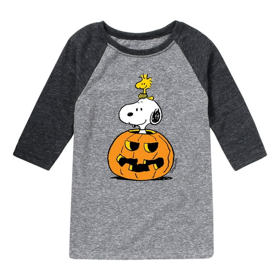Peanuts - Snoopy Woodstock Pumpkin - Toddler And Youth Raglan Graphic T-Shirt