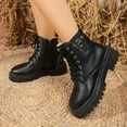 thumbnail image 4 of Lovzfmll Winter Boots for Women, Faux Fur Lined Ankle Side Zipper Lace Up Low Heel, Low Heel Round Toe Buckle Snow Military Leather Boots Warm Black Boots, 4 of 9