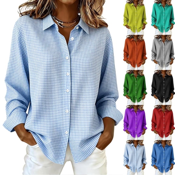 NominalSnugButton down Shirts for Women Long Sleeve Plaid Shirts Ruffle Blouses Business Casual Tops 2026 Trendy Outfit