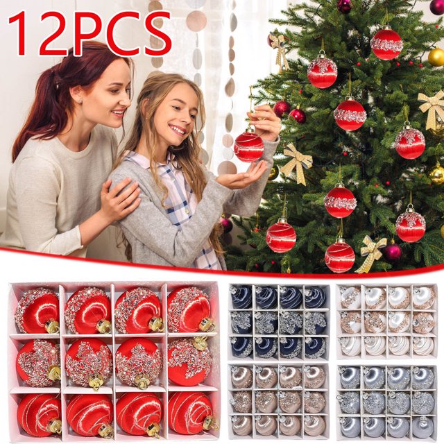 Set de adornos navideños de terciopelo y cristal | Pack de 12 6 cm | Decoración navideña lujosa y brillante, tamaño uniforme, plástico duradero, elegante decoración de árbol y corona, acento festivo