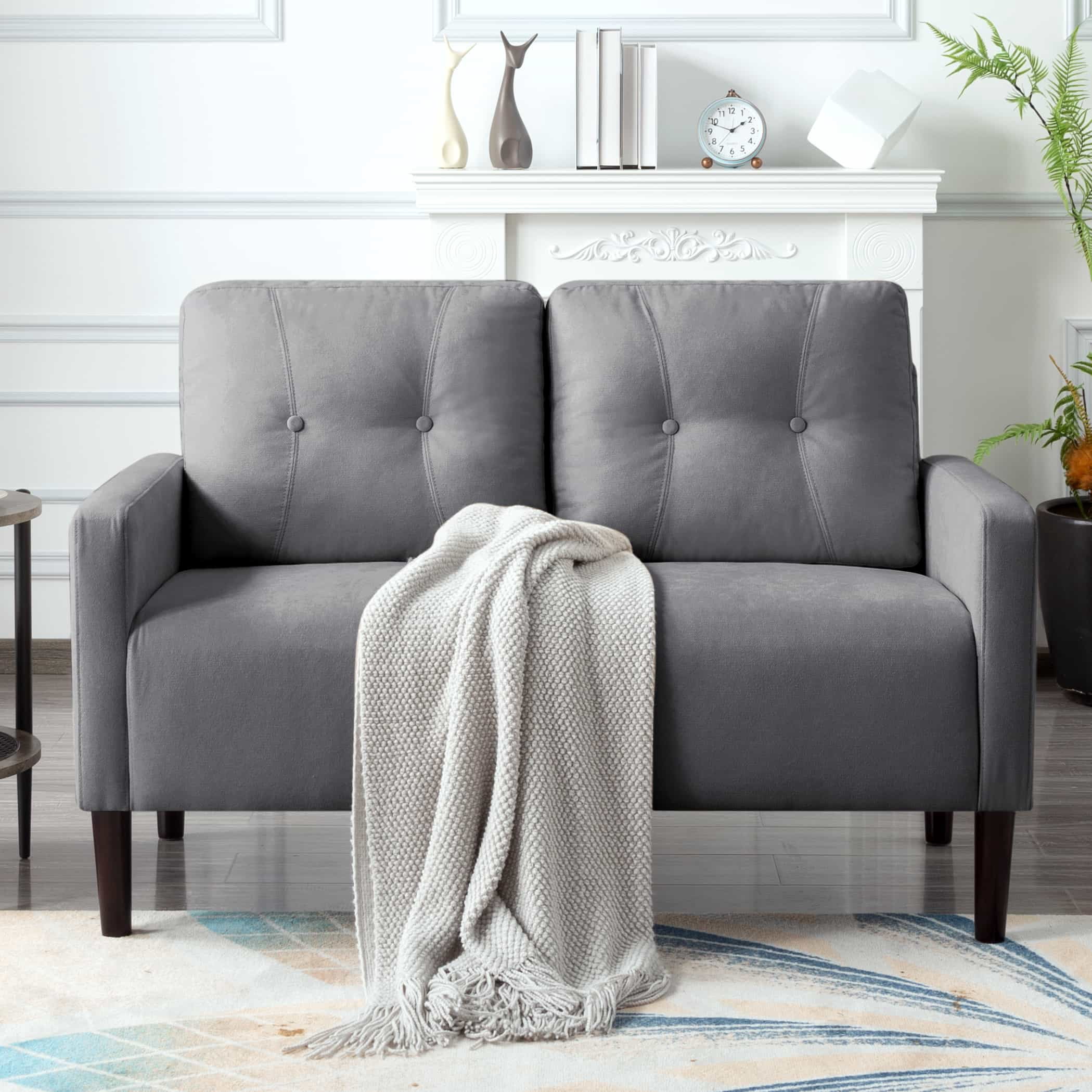BSHTI 51.2" Standard Loveseat Couch,with Removable Back Cushions,Sturdy Construction,Linen Blend Upholstery,Square Arm,Light Gray