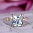 thumbnail image 2 of HeartsAndYou 2ct Natural Aquamarine Diamond Engagement Ring Hidden Halo 14k SOLID Yellow Gold, 2 of 9