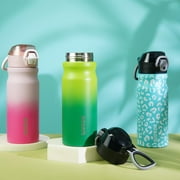 BJPKPK Water Bottle With Straw 18oz Insulated Water Bottles Reusable Stainless Steel Metal Thermos With Leak Proof Lockable Lid And Carry Handle,Light Pink
