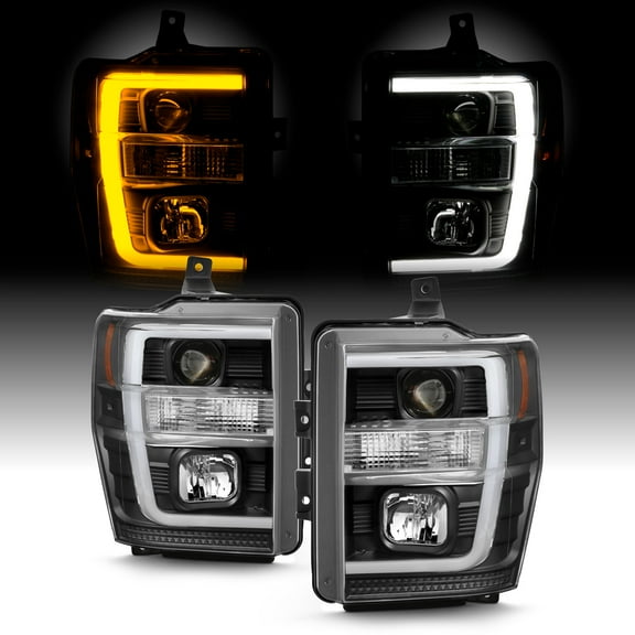 AKKON - Fits 2008-2010 Ford F250/F350/F450/F550 SuperDuty SwitchBack LED [C-Tube] Turn Signal Black Projector Headlights Pair