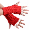 thumbnail image 2 of Unisex Winter Warm Stretchy Arm Warmers Elegant Lace Hem Long Fingerless Gloves Soft Knitted Sweater Weather Accessories for Outdoor, 2 of 4