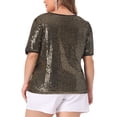 thumbnail image 3 of Agnes Orinda Plus Size Sequin Tops for Women Sparkly V Neck Short Sleeve Party Tops Blouses, 3 of 5