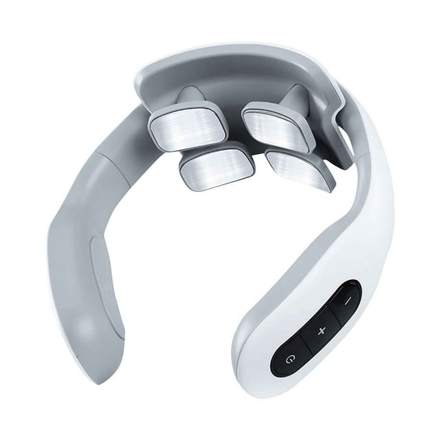 Masajeador de pulso eléctrico portátil para el cuello con calor, unidad, masajeador linfático de 4 cabezales para aliviar el dolor de tejido profundo, unidades Masajeador de cuello