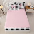 thumbnail image 4 of Manfei Geometric Gingham Letter R Zipper Twin Comforter Sets with Fitted Sheet and 2 Pillowcases,Personalized Monogrammed Gifts Zipper Bedding Set,Pink Reversible,4 Pieces, 4 of 7