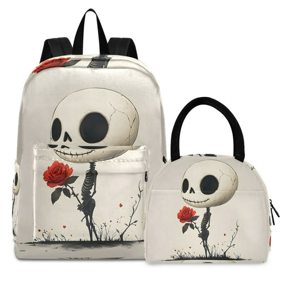 ALAZA Backpack Set Retro Skull Elementary School Bags Student BookBag with Lunch Bag