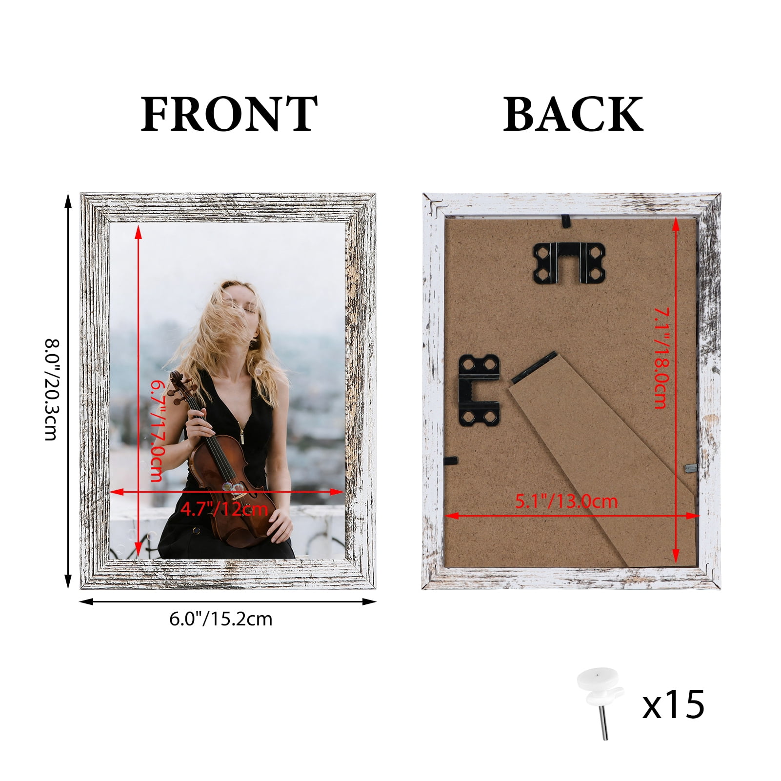 5x7 Picture Frame Set of 15, Distressed White Farmhouse Photo Frame