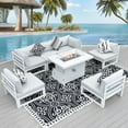 thumbnail image 5 of RADIATA Patio Aluminum Furniture Set with Fire Pit Table and Oversized 29" Seats, 7 Pieces Outdoor Sectional Conversation Sofa Set for Backyard, Poolside, 500 lb/Seat, White & Light Gray, 5 of 8