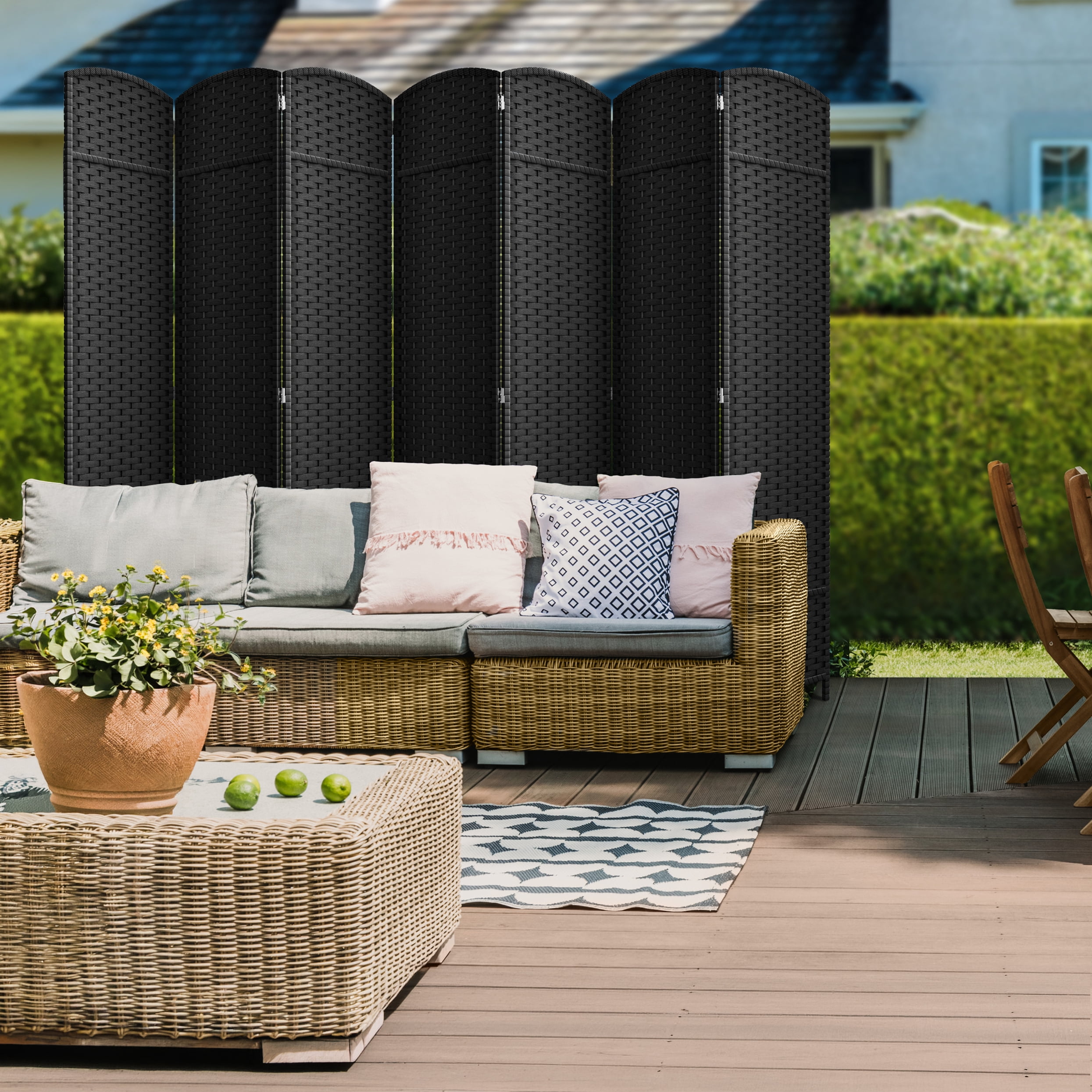 Sorbus 7-Panel Wide Folding Room Divider Privacy Screen, Hand-Woven Black Mesh