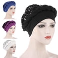 thumbnail image 4 of Women Turban Hat, Fashion Shiny Sequins Braid Elastic Soft Skin Friendly Cotton Bandana Beanie Cap for Performance Daily Life Church, 4 of 8