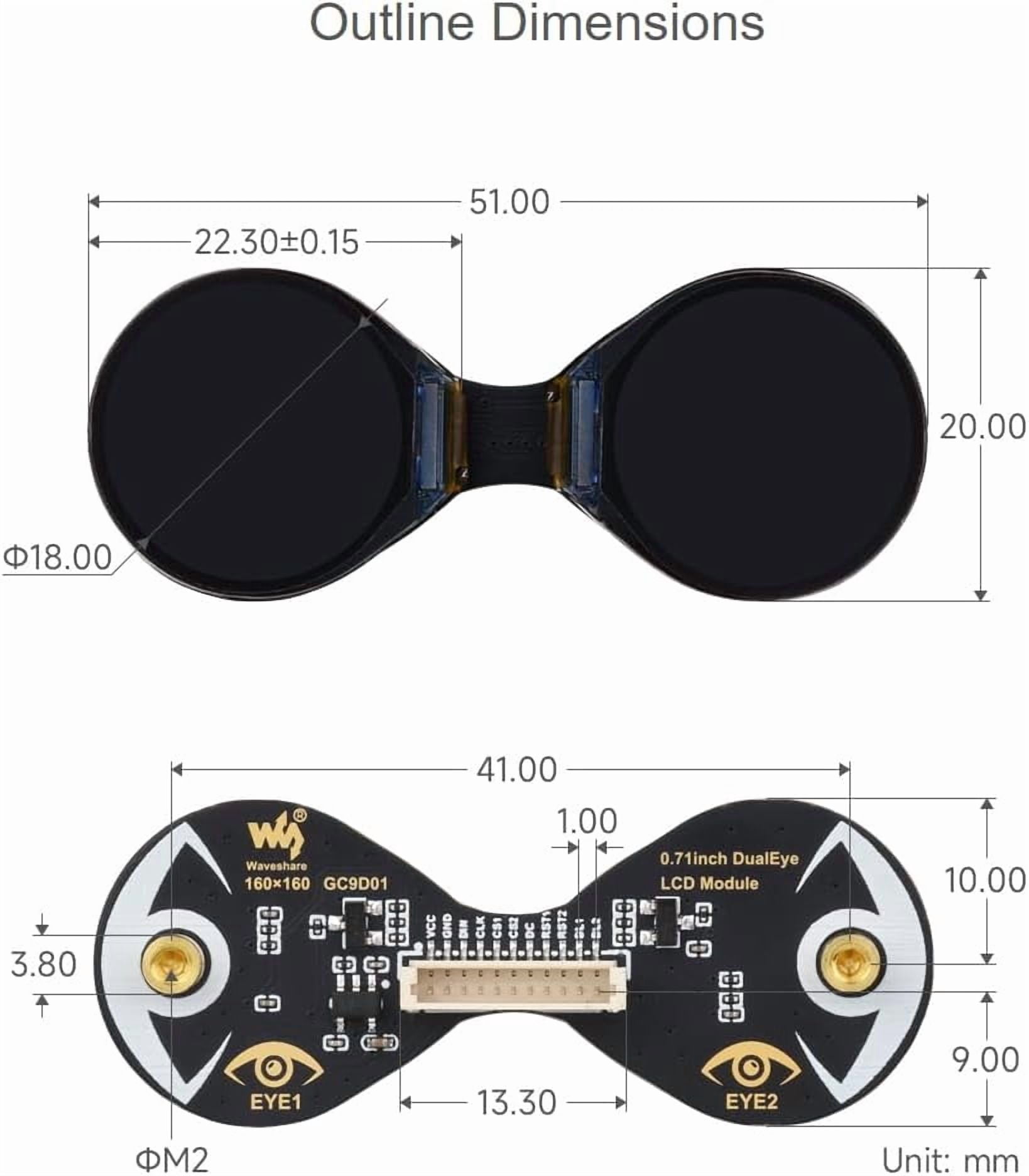 0.71inch Double Eye Round LCD Display Module 160×160 Resolution 65K Colors IPS Display Supports Controller Boards Like ESP32 / Arduino, Embedded GC9D01 Driver