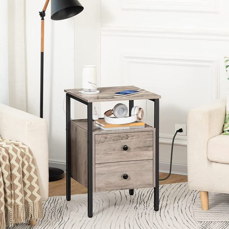 HOOBRO Nightstand with USB Ports 2 Drawers Power Outlets Bedroom BG431BZ01G2 Walmart
