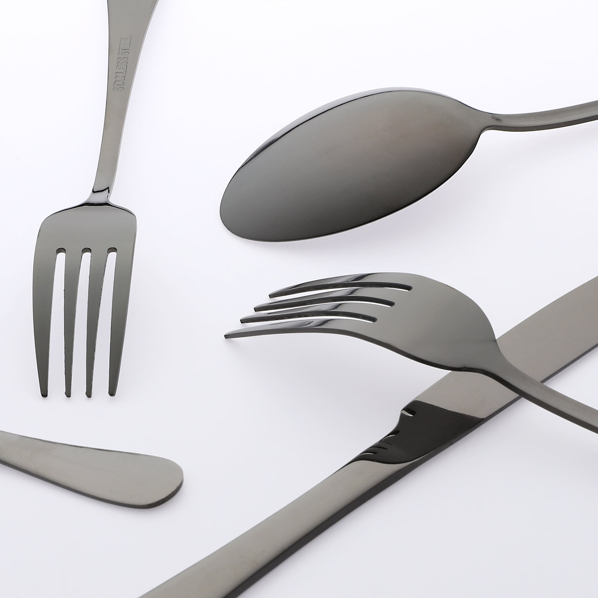 Unique Bargains 20 Pcs Stainless Steel Flatware Set Mirror Polished Cutlery Black