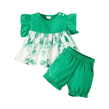 

koaiezne Toddler Girls Suit Short Sleeve Summer Cactus Print Tops Shorts Suit 2pcs Outfits Green Girls Outfit Size 14 16 Princess Has Arrived Outfit