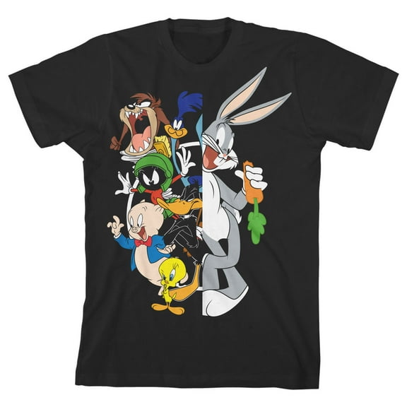 Looney Tunes Character Split Art Boy's Black T-shirt-Medium