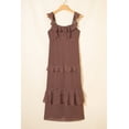 thumbnail image 5 of Women's Coffee Polka Dot Print Backless Maxi Dress – Ruffled Summer Style for Daily Wear, XL, 5 of 12