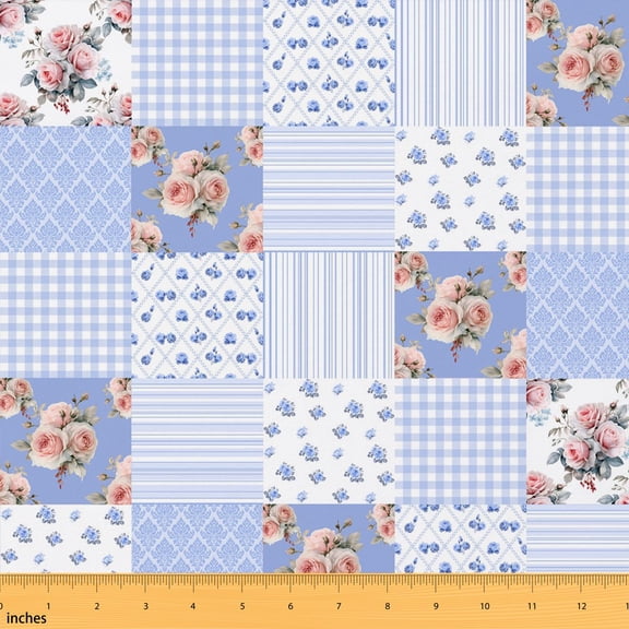 Manfei Patchwork Fabric by the Yard 1 Yard Quilt Home Decor Fabric by the Yard, Blue White