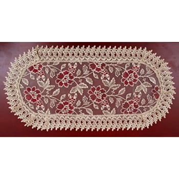 Beige Lace Oval Table Runners And Dresser Scarves Doilies 13x36