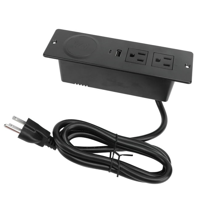 Recessed Power Strip, 2Pcs AC Outlets Flame Retardant Shell Desktop Outlet US Plug 125V 15A for Mall Store for Furniture Installation Black